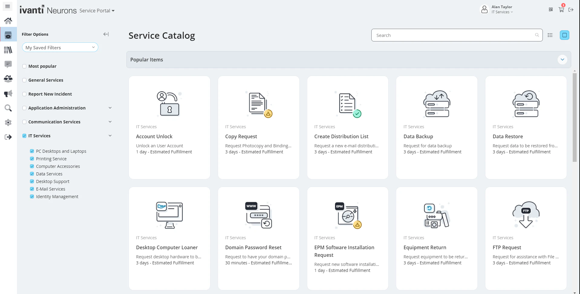 screenshot of Ivanti Neurons for ITSM